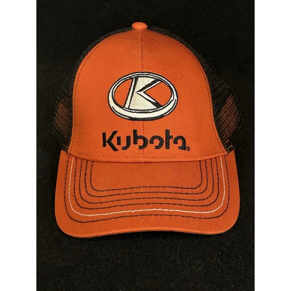 KUBOTA Hat/Cap K Products Strap Back Trucker Logo Orange Black Mesh - Picture 1 of 8